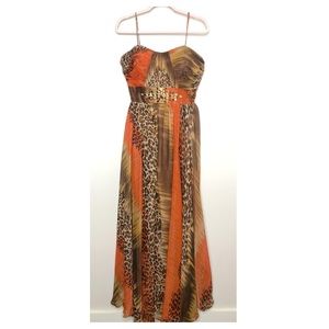 Alisha Hill Orange & Leopard Print Gemstone Formal Gown